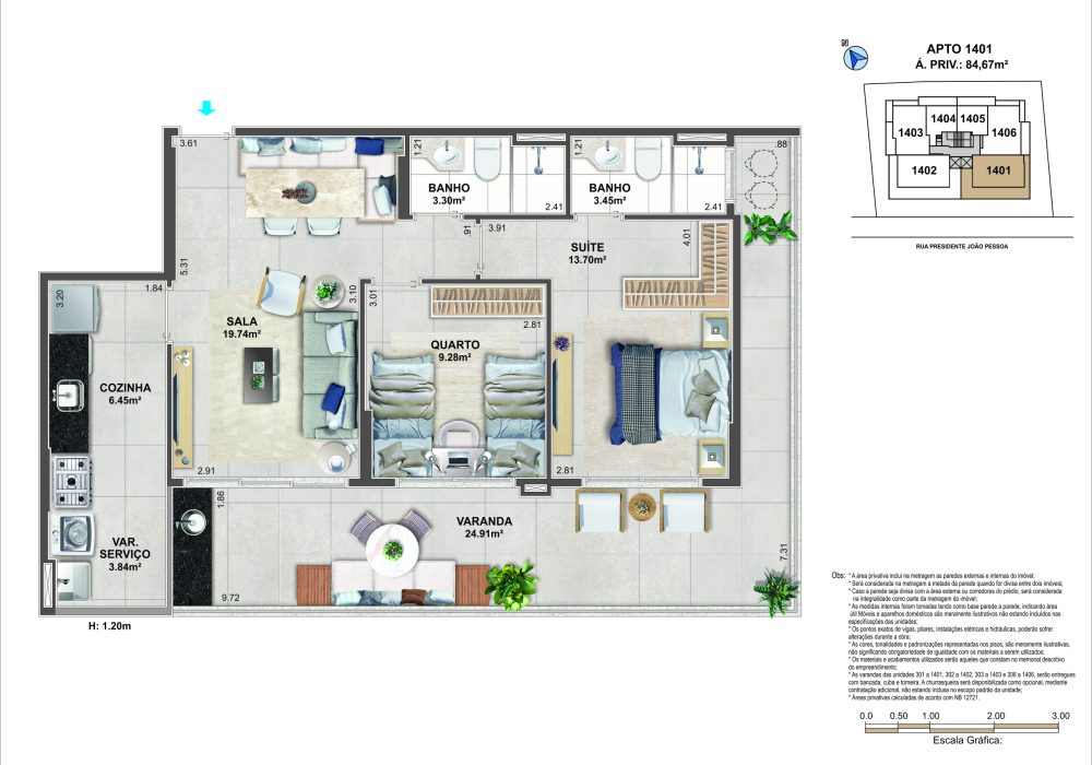 Planta Humanizada - Althea - 2Q c/ Varanda